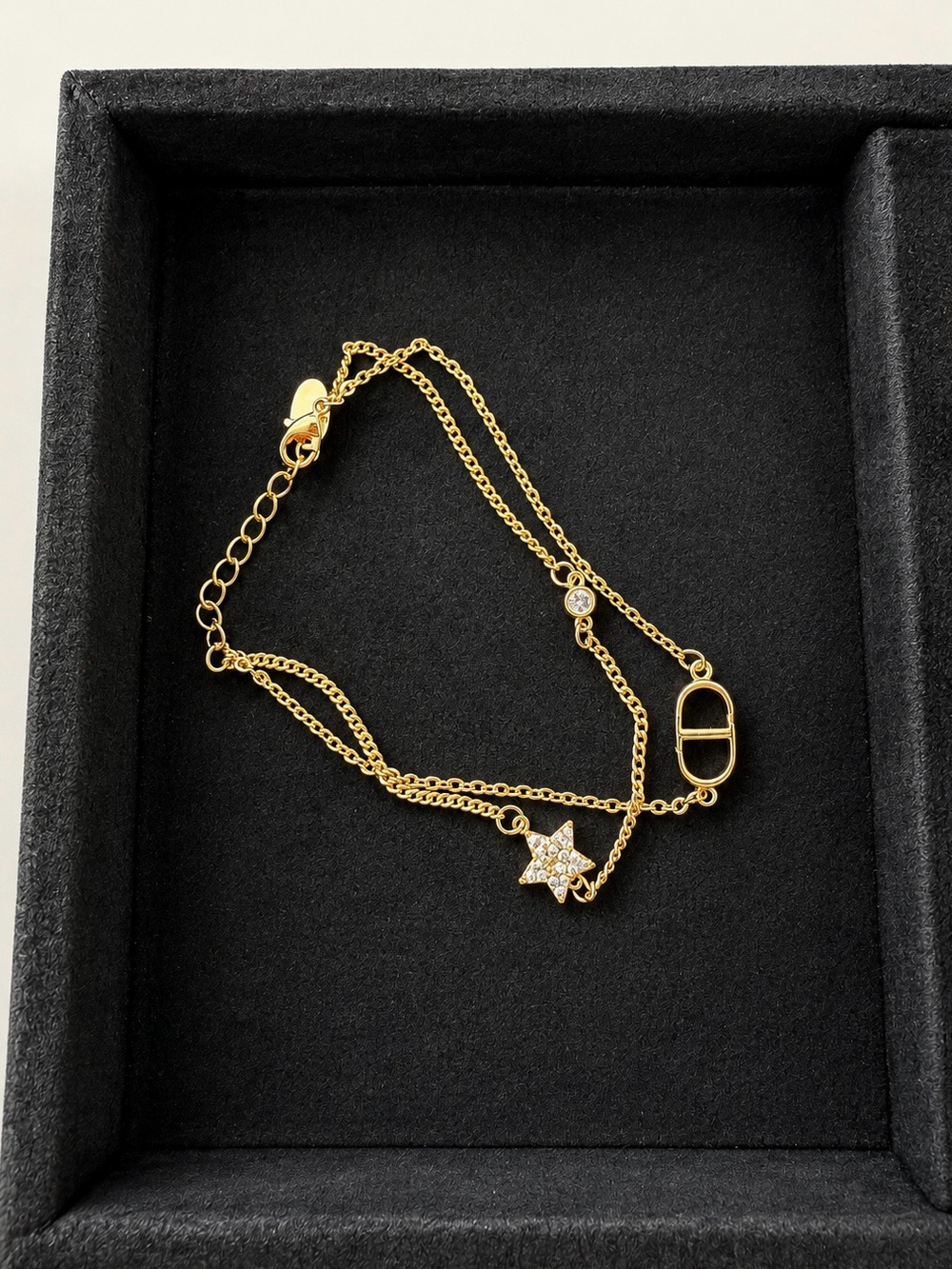 Designer Style Gold-Tone Double Chain Bracelet with Star Charm